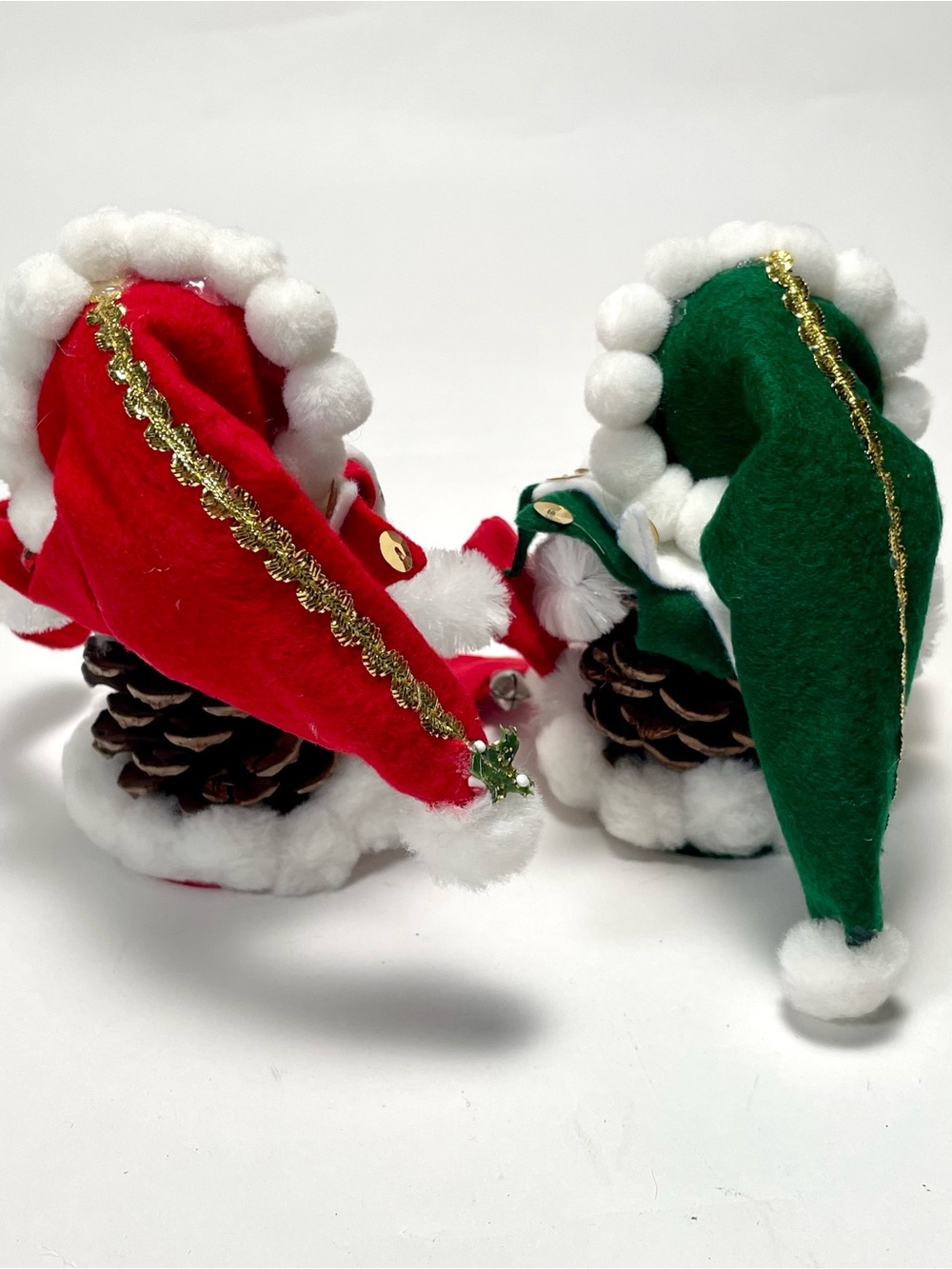 Vintage Pinecone Christmas Elf Pixie Figures Set of 2 Retro Jingle Bell Decor - Picture 4 of 7